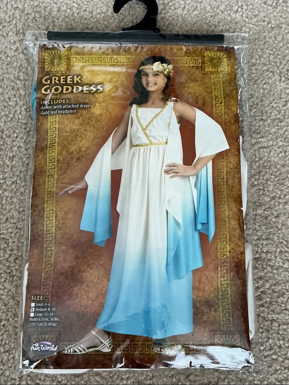 Girls Greek Goddess Costume - Blue and White - Size Medium 8-10